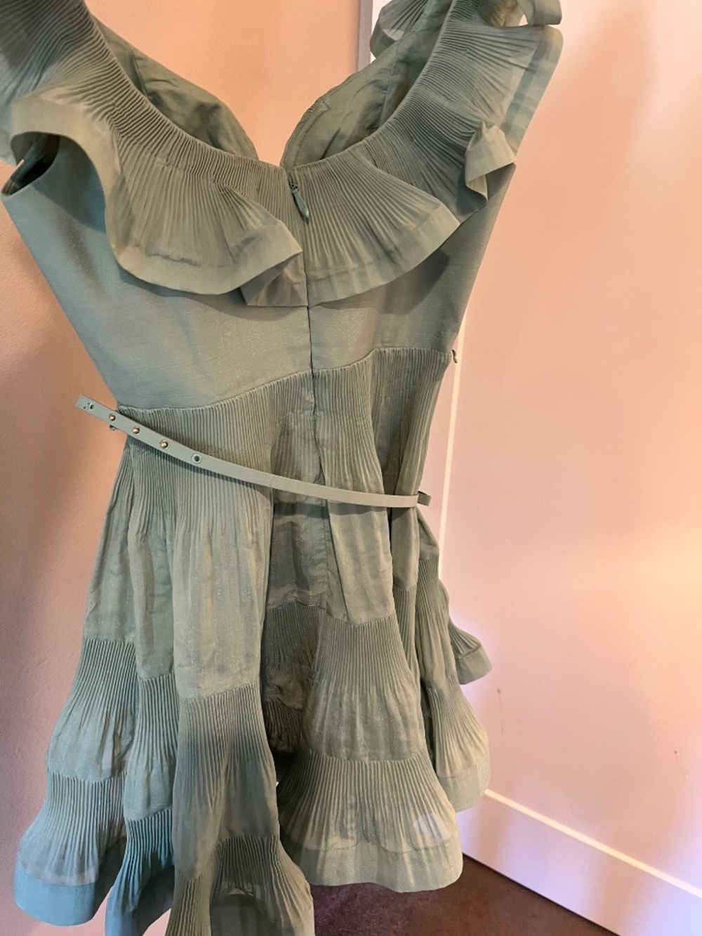 Zimmermann Pleated Frill Mini Dress in Green- Size 2 - Picture 4 of 4